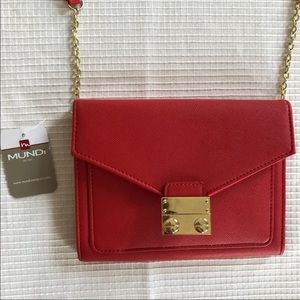 Mundi Red Coin Purse with Gold Chain Strap NWT